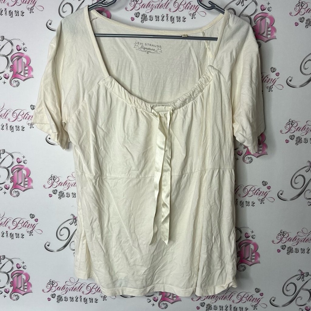 Levi's Top Ribbon Tie Up Milkmaid Style White Cream Ivory Women's Blouse